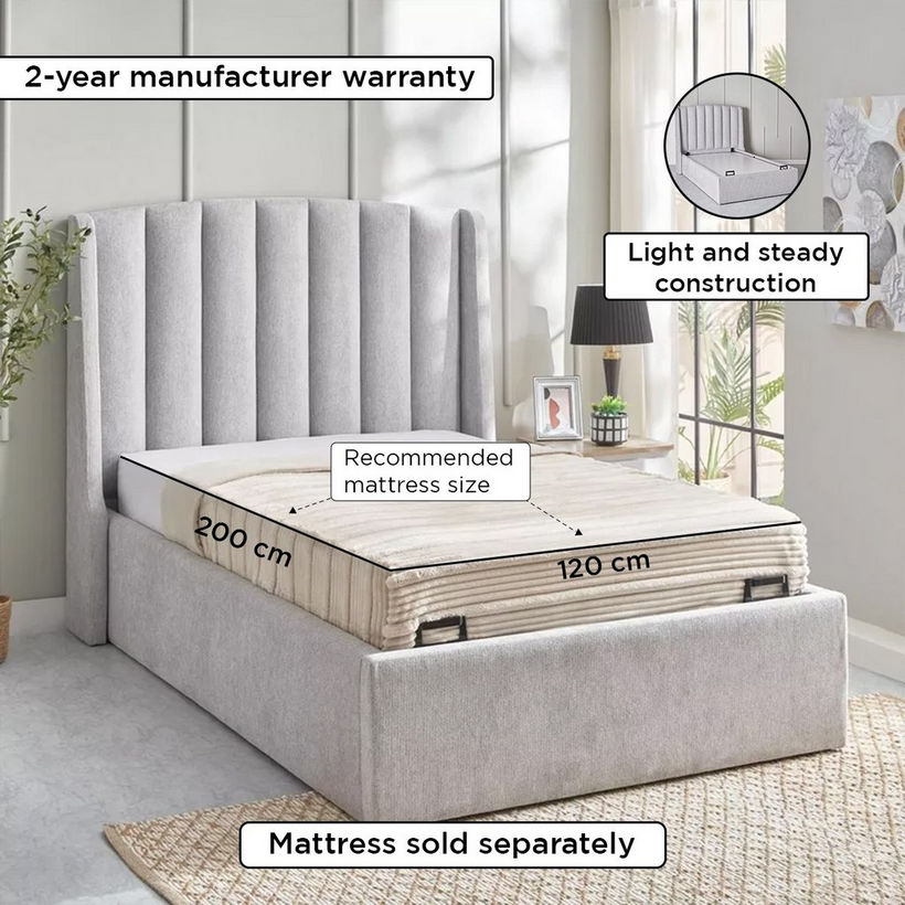 Movo Maine Lewis Hydraulic Storage Twin Upholstered Bed - 120x200 cm - Image 7