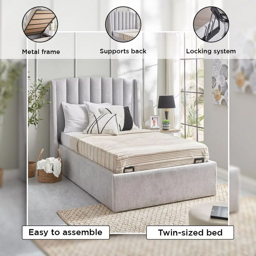 Movo Maine Lewis Hydraulic Storage Twin Upholstered Bed - 120x200 cm - Image 8