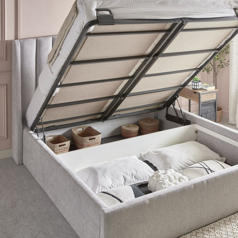 Movo Maine Lewis Hydraulic Storage Upholstered Queen Bed - 160x200 cm - Image 4