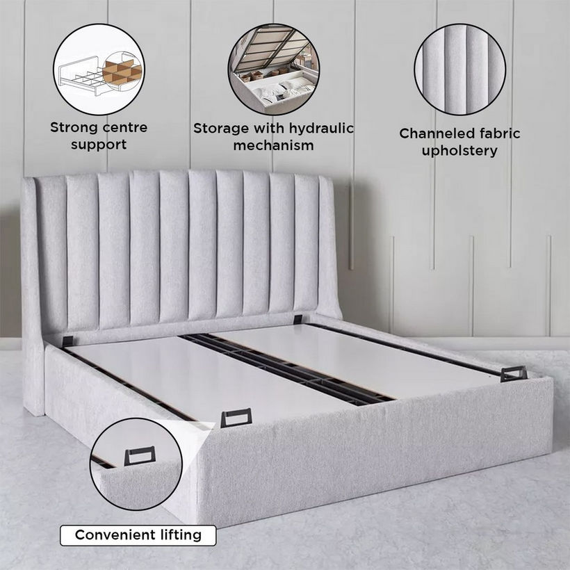 Movo Maine Lewis Hydraulic Storage Upholstered Queen Bed - 160x200 cm - Image 8