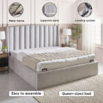 Movo Maine Lewis Hydraulic Storage Upholstered Queen Bed - 160x200 cm