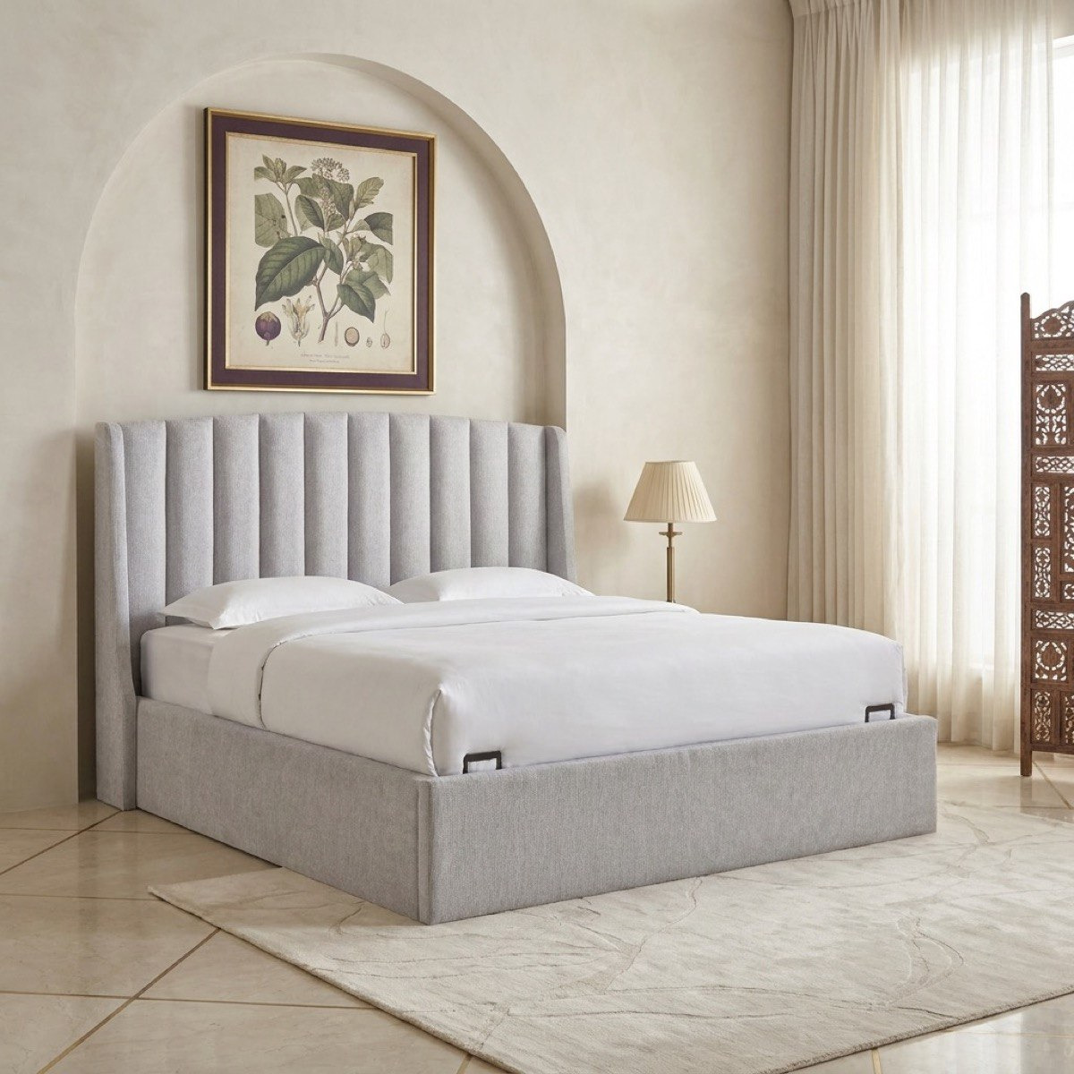 Movo Maine Lewis Upholstered King Bed with Hydraulic Storage - 180x200 cm