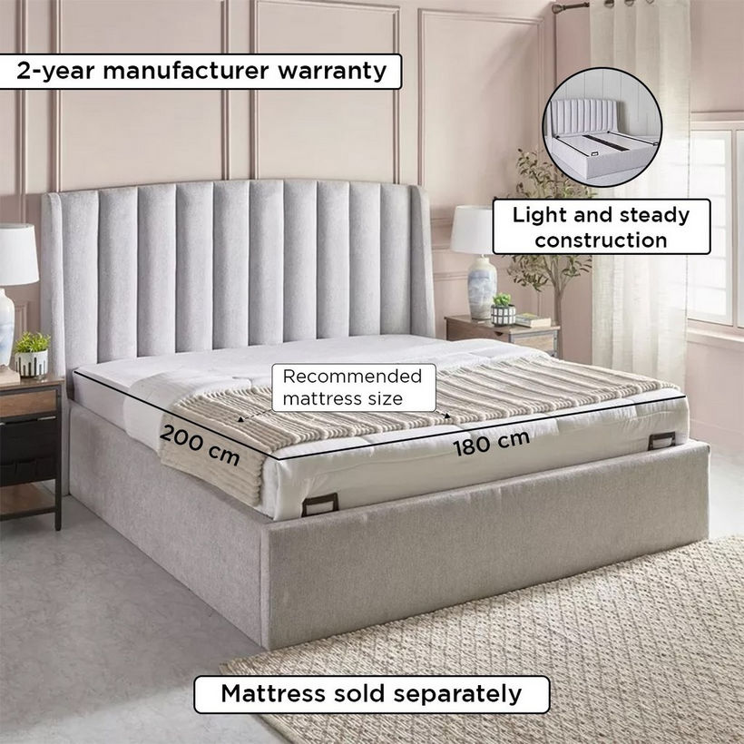 Movo Maine Lewis Upholstered King Bed with Hydraulic Storage - 180x200 cm - Image 9