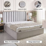Movo Maine Lewis Upholstered King Bed with Hydraulic Storage - 180x200 cm