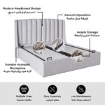Movo Maine Lewis Upholstered King Bed with Hydraulic Storage - 180x200 cm
