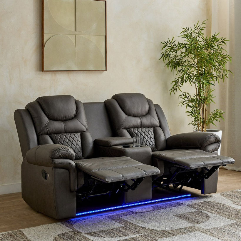 Miranda 2-Seater LED Strip Fabric Recliner with Console and Wireless Charging - Image 3