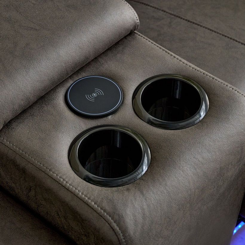 Miranda 2-Seater LED Strip Fabric Recliner with Console and Wireless Charging - Image 7