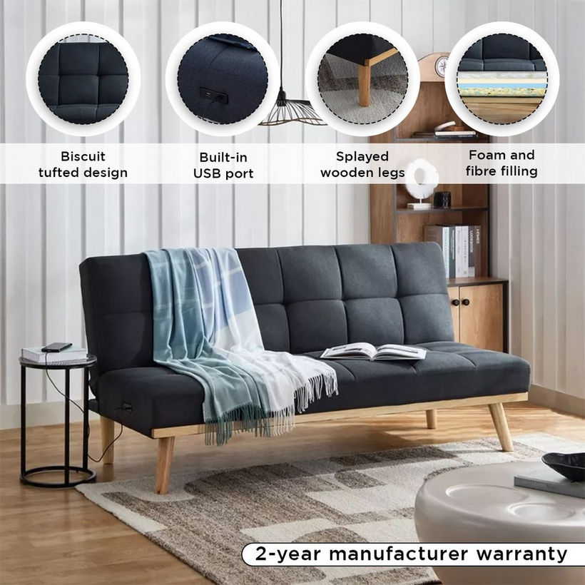 Odin 3-Seater Fabric Sofa Bed with USB Port - Image 5
