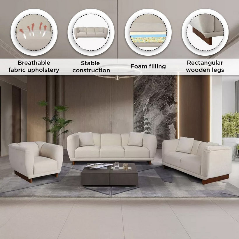 Clarkston 3-Seater Fabric Sofa with 2 Cushions - Image 6