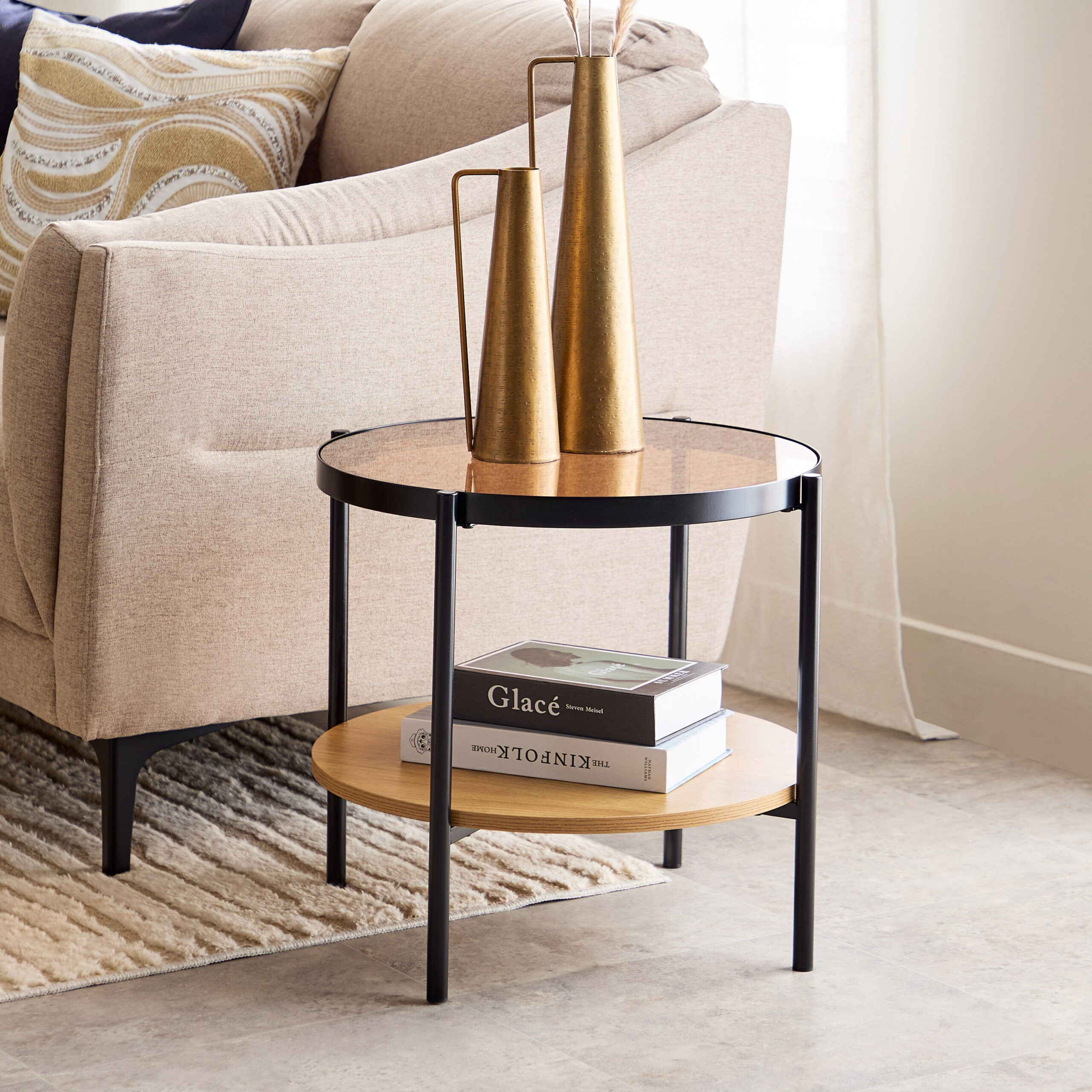 Velmont Glass Top End Table with Shelf