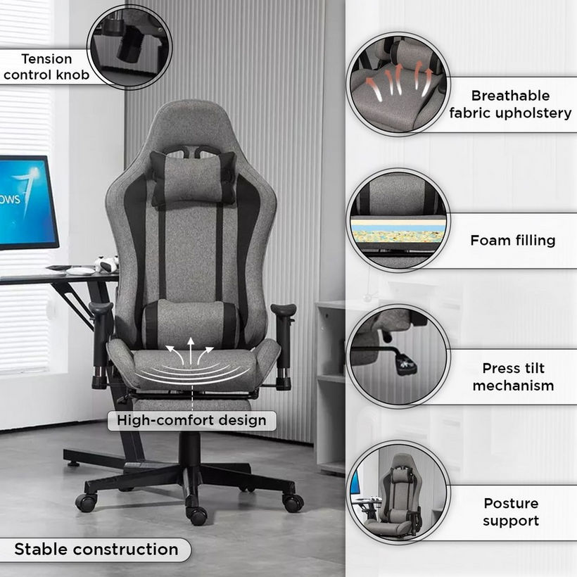 Troy Gaming Chair with Footrest - Image 6