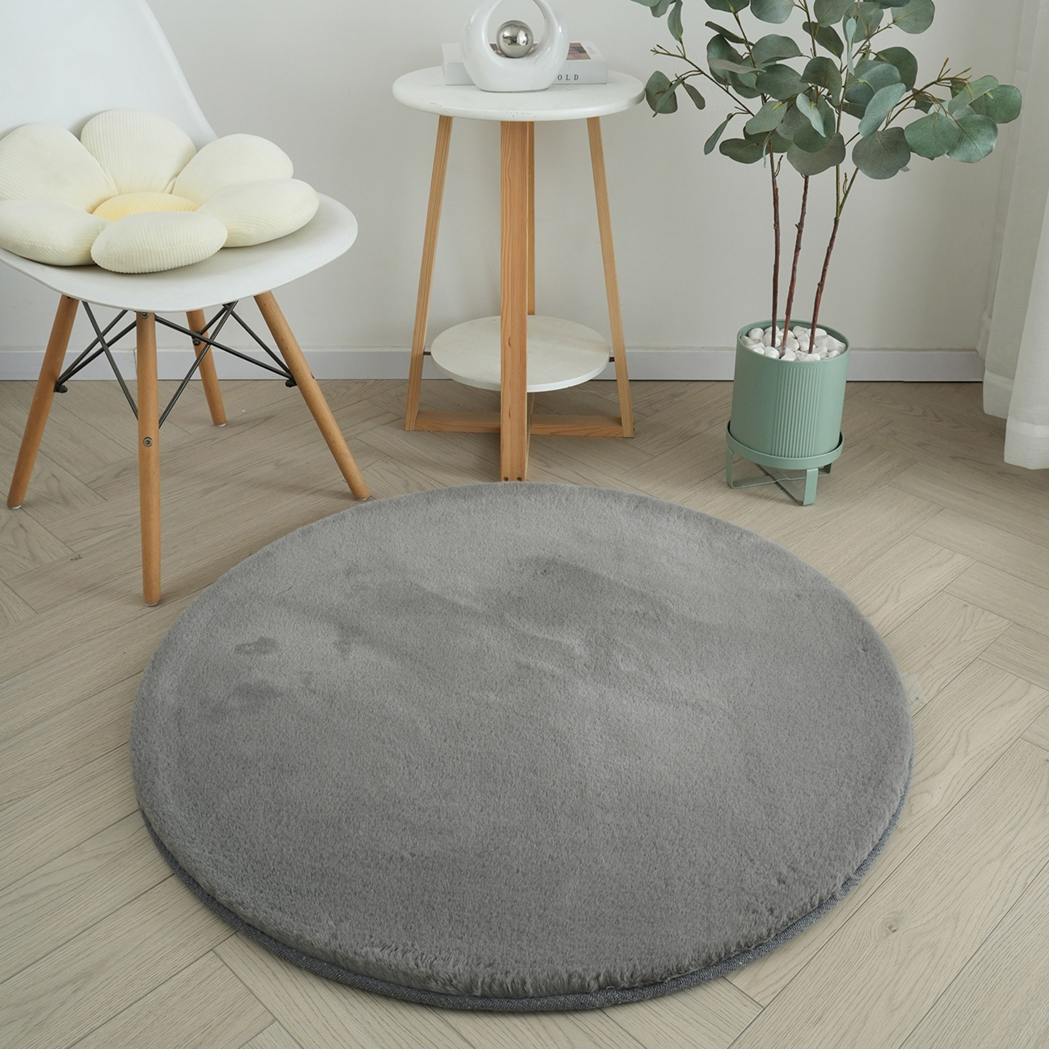 Faux Rabbit Fur Round Rug - 90 cm