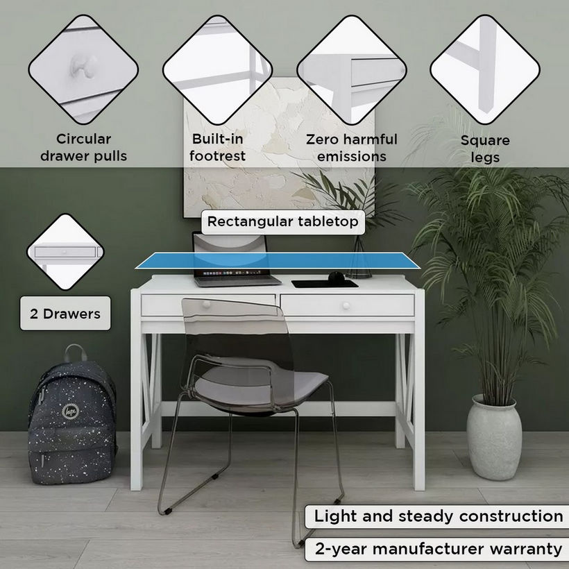 Movo Preston Study Desk with 2 Drawers - Image 5