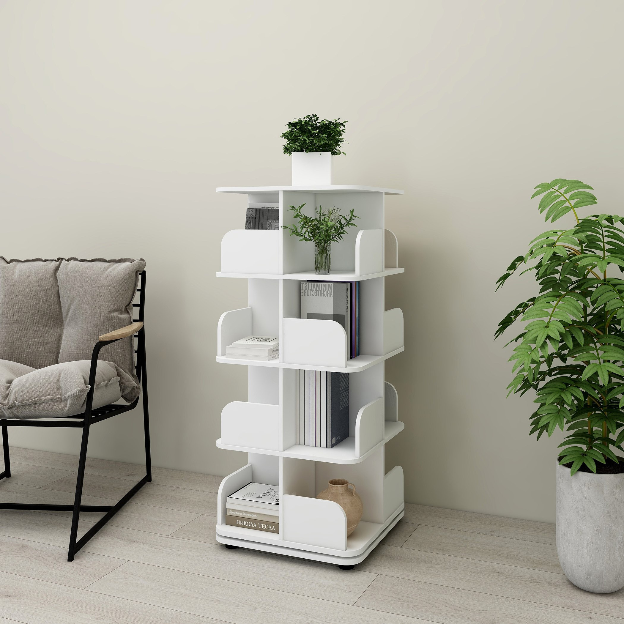 Movo Vanilla Ollie Rotating Bookcase Storage Unit