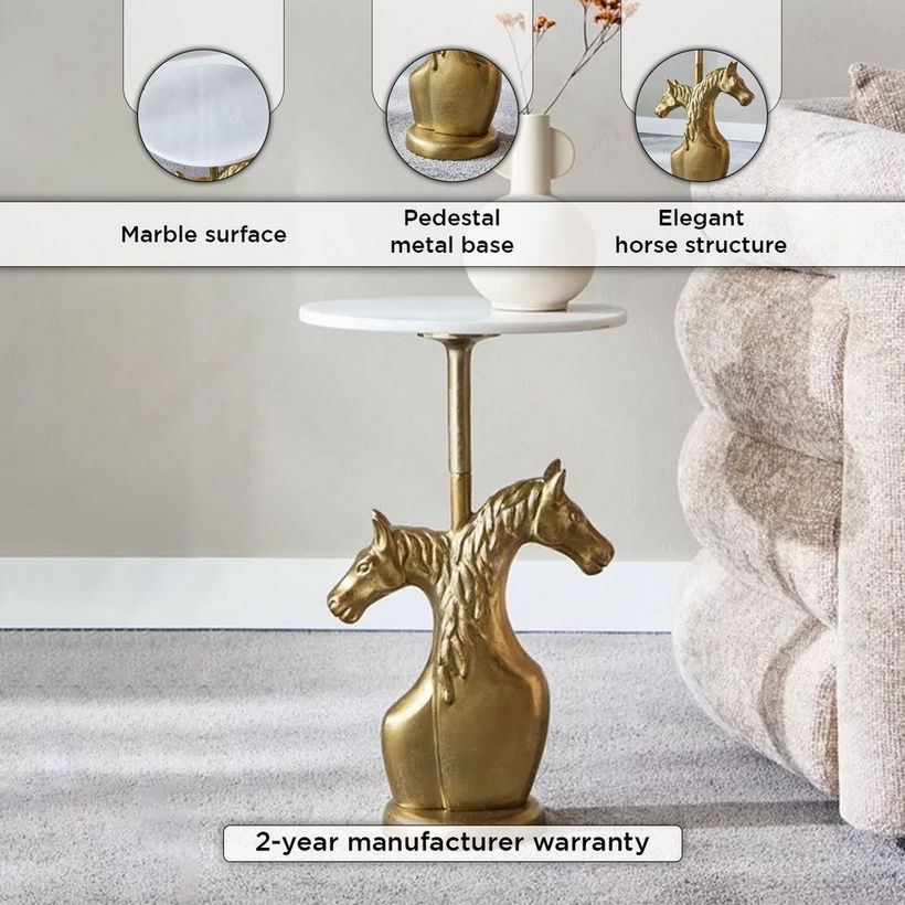 Cavon Friesian Genuine Marble Top Accent Table - Image 5