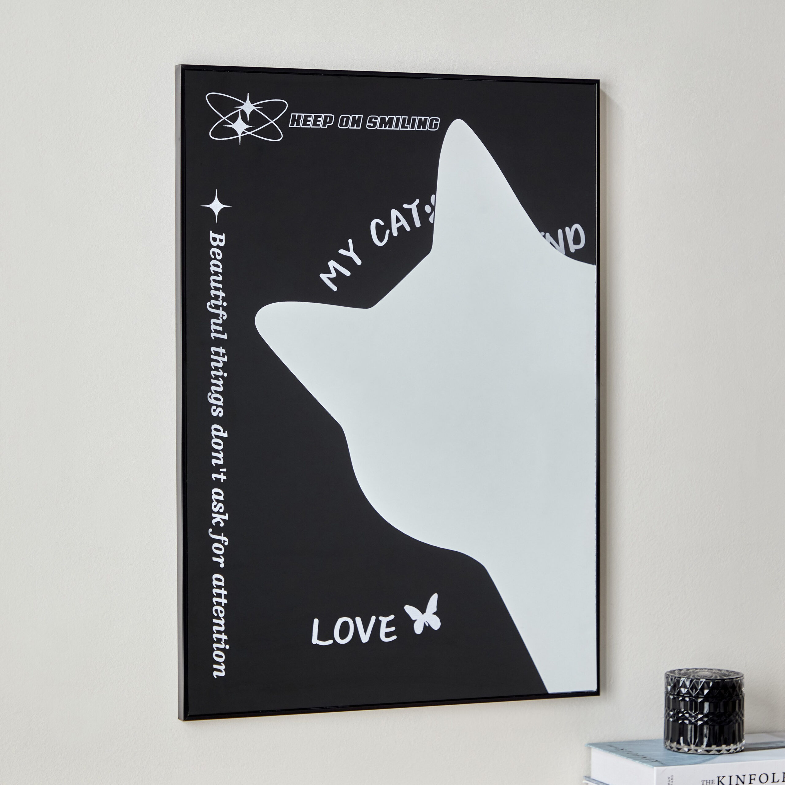 Fero Cat Tinted Framed Mirror Wall Art - 50x2x70 cm