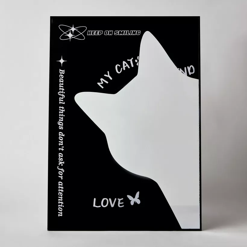 Fero Cat Tinted Framed Mirror Wall Art - 50x2x70 cm - Image 2