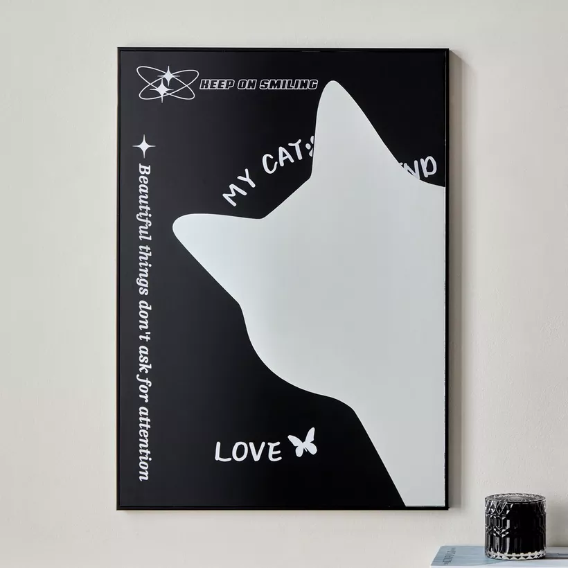 Fero Cat Tinted Framed Mirror Wall Art - 50x2x70 cm - Image 3