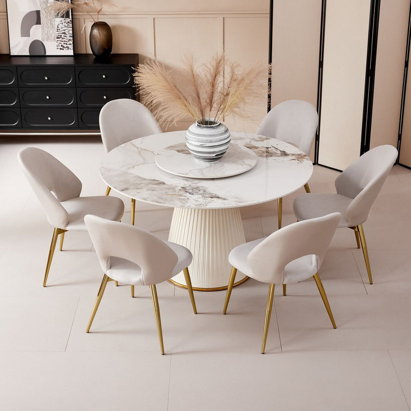 Carmella 6-Seater Round Sintered Stone Dining Table with Lazy Susan - Image 11