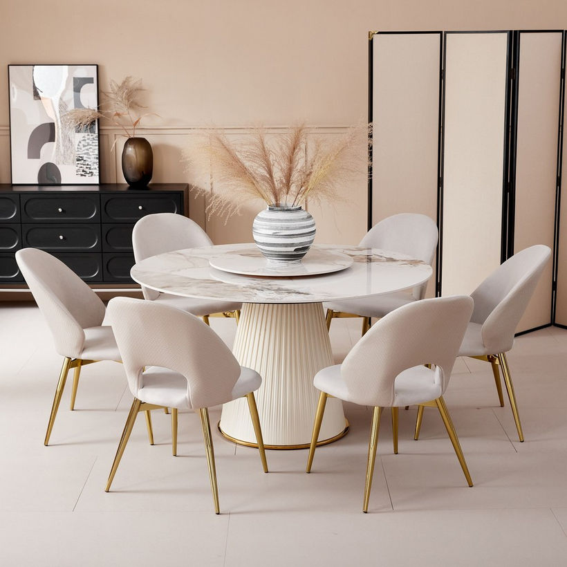 Carmella 6-Seater Round Sintered Stone Dining Table with Lazy Susan - Image 12
