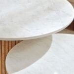 Cavon Fluted NXT 2-Piece Genuine Marble Top Round Coffee Table with Solid Wood Base