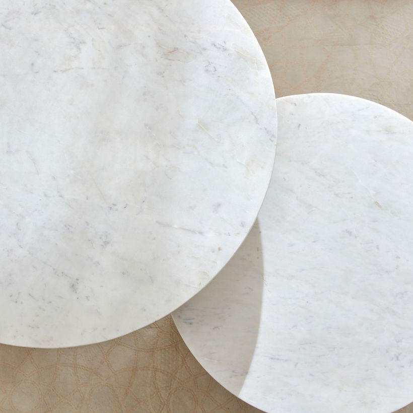 Cavon Fluted NXT 2-Piece Genuine Marble Top Round Coffee Table with Solid Wood Base - Image 8