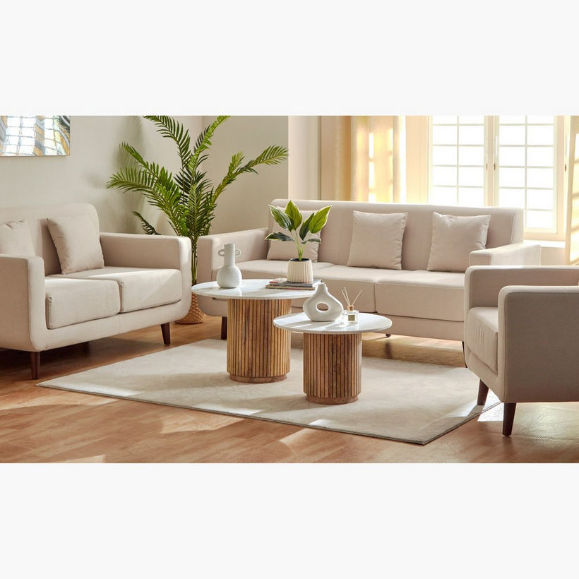 Cavon Fluted NXT 2-Piece Genuine Marble Top Round Coffee Table with Solid Wood Base - Image 9