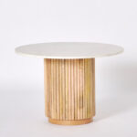 Cavon Fluted NXT 2-Piece Genuine Marble Top Round Coffee Table with Solid Wood Base
