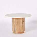 Cavon Fluted NXT 2-Piece Genuine Marble Top Round Coffee Table with Solid Wood Base
