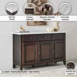 Orlando 3-Door Genuine Marble Top Sideboard with 3 Drawers