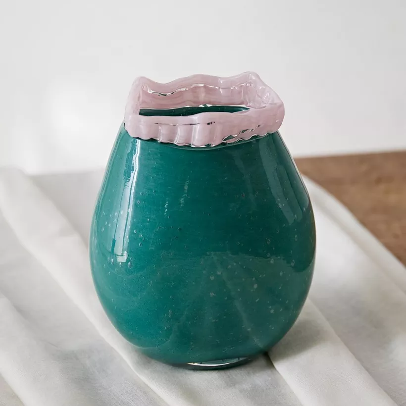 Reva Peacock Premium Bubble Vase with Rim - 16x11.5x20 cm - Image 3