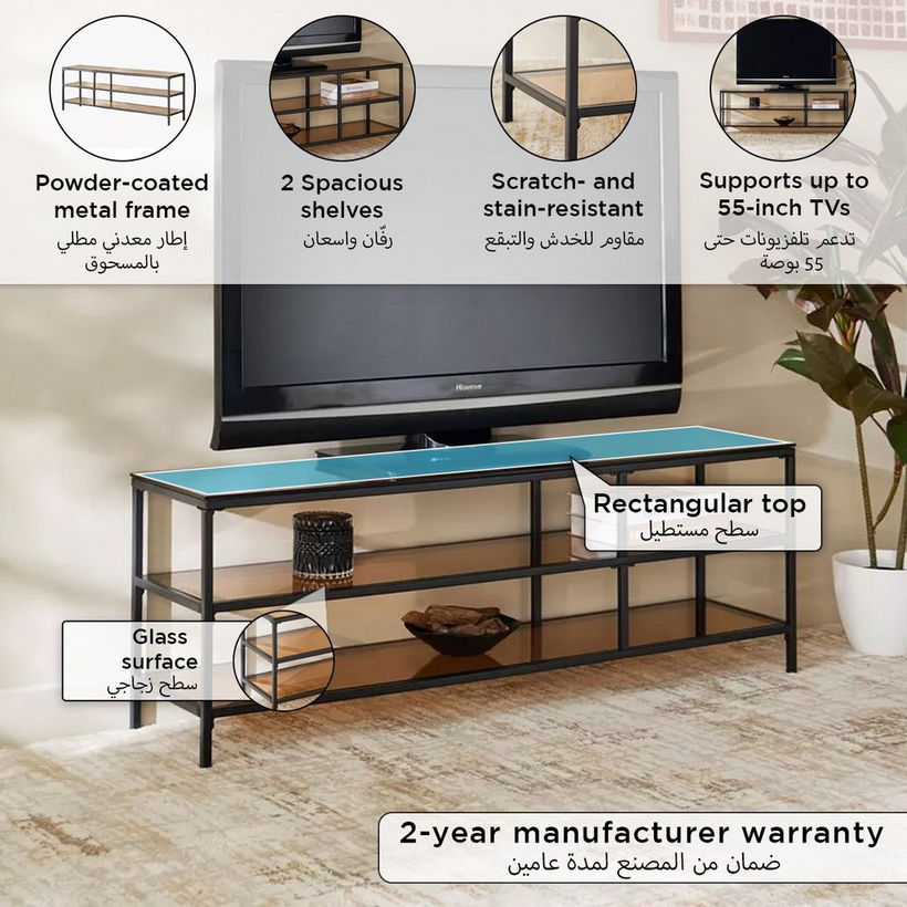 Arc 1.3 Metre Glass Top TV Unit for TVs up to 55 inches - Image 2