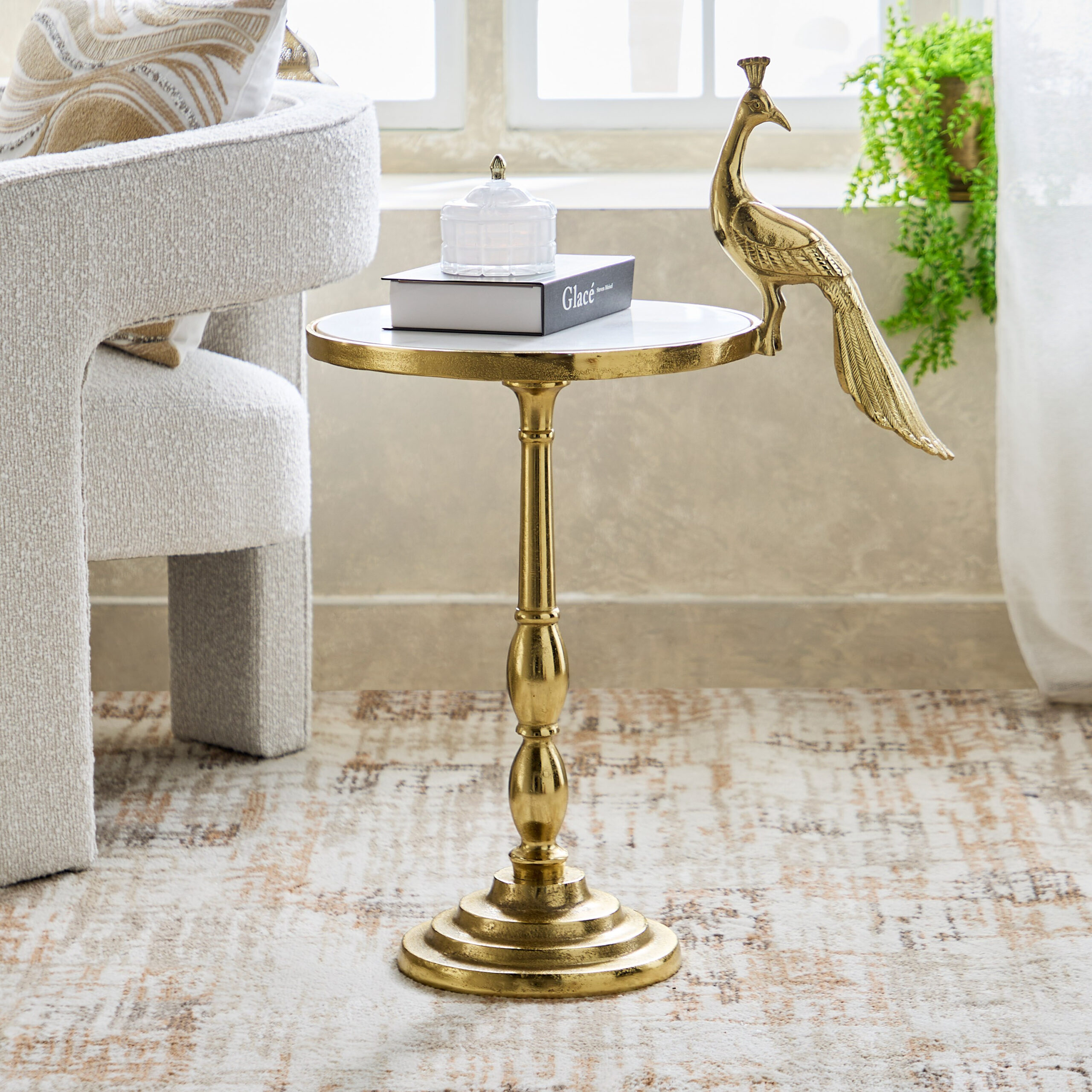 Cavon Peahen Genuine Marble Top Accent Table