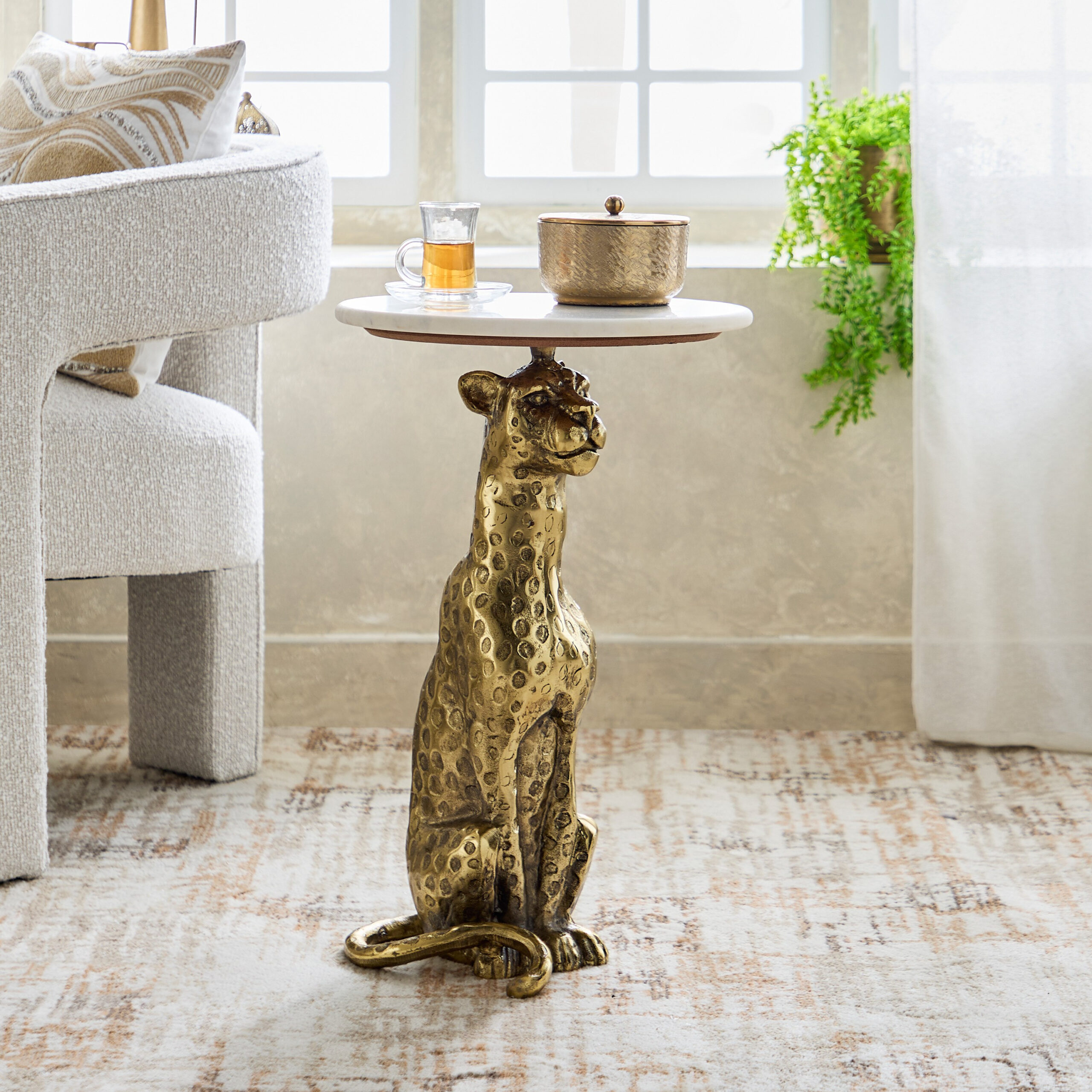 Cavon Jaguar Genuine Marble Top Side Table