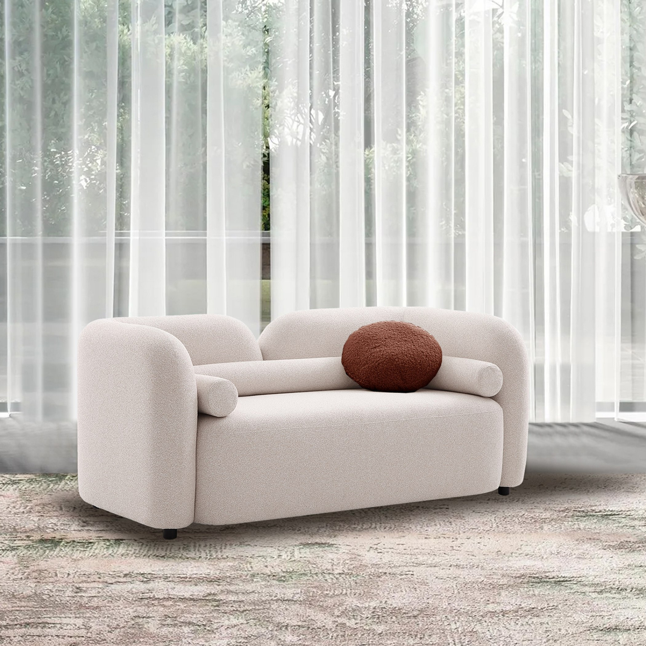 Seoul NXT 2-Seater Fabric Sofa with 2 Round and Cylindrical Pillows