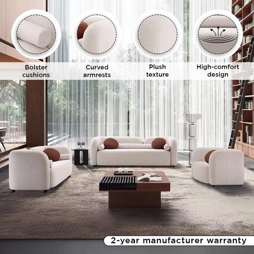Seoul NXT 2-Seater Fabric Sofa with 2 Round and Cylindrical Pillows - Image 11