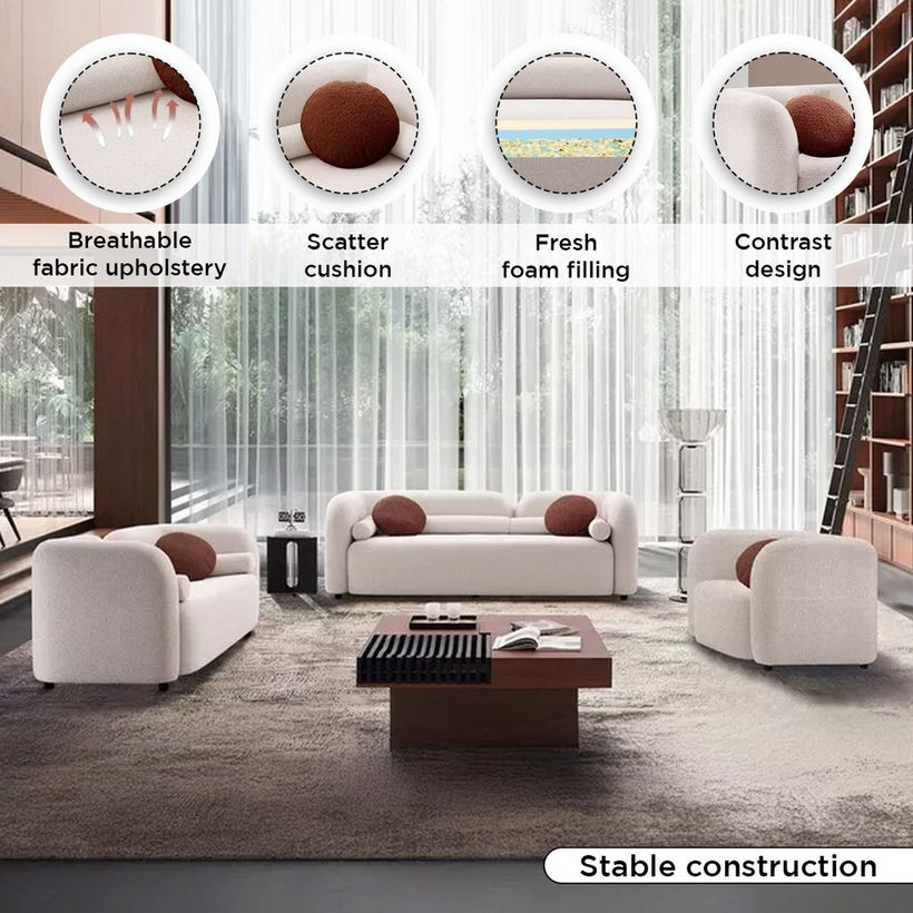 Seoul NXT 2-Seater Fabric Sofa with 2 Round and Cylindrical Pillows - Image 12