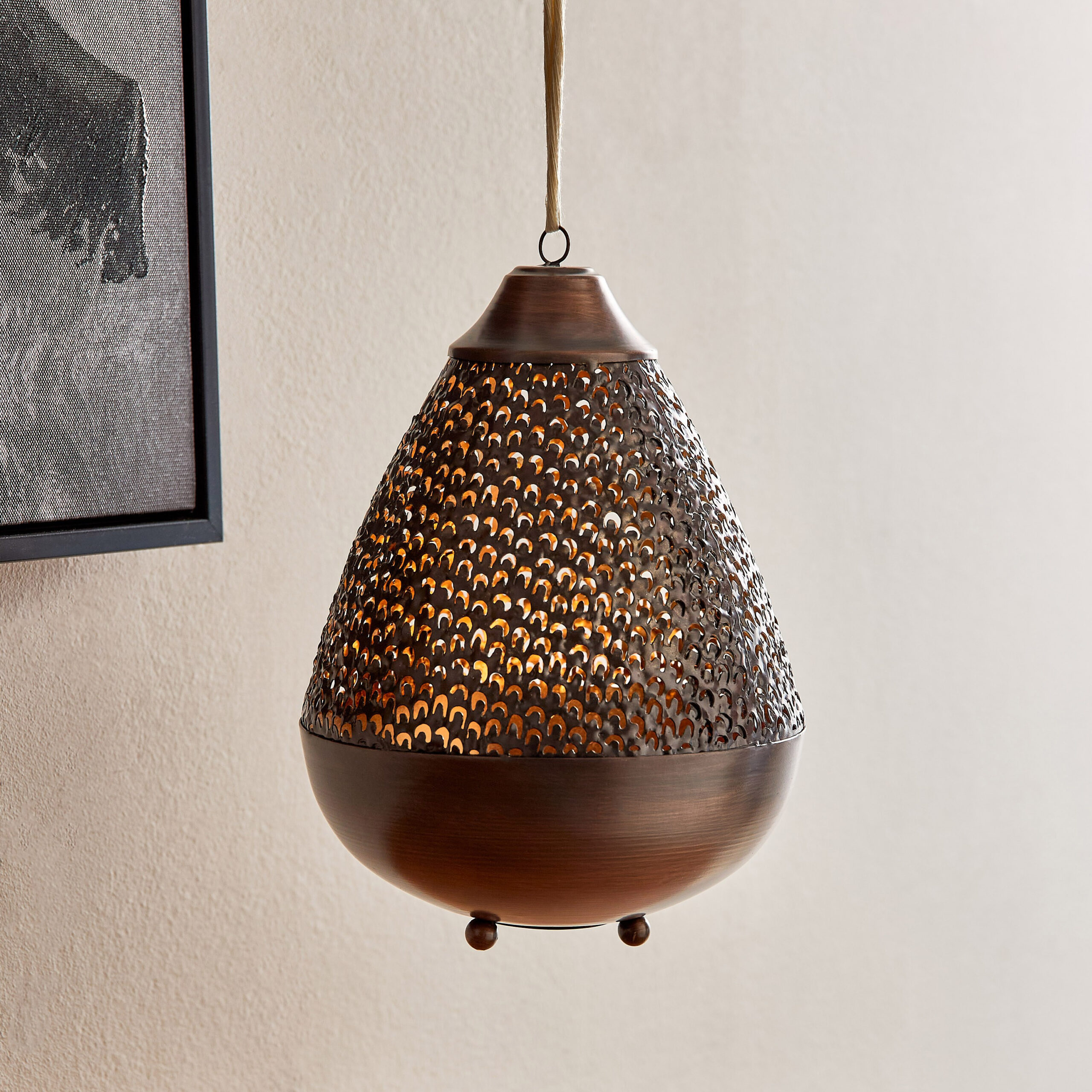 Corlie Metal Peacock Cutwork Votive Candle Holder with Hook - 17x17x22 cm