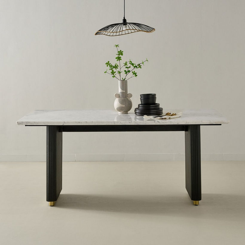 Cavon Fabio Genuine Marble Top 6-Seater Dining Table with Solid Wood Base - Image 3