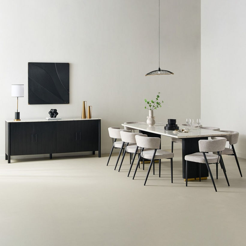 Cavon Fabio Genuine Marble Top 6-Seater Dining Table with Solid Wood Base - Image 8