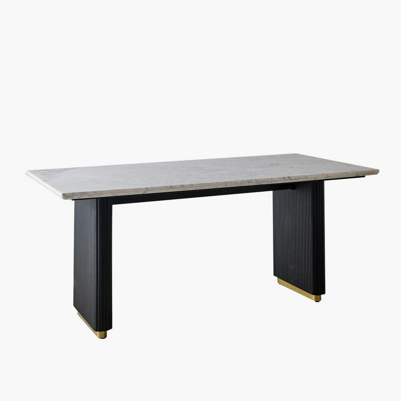 Cavon Fabio Genuine Marble Top 6-Seater Dining Table with Solid Wood Base - Image 9