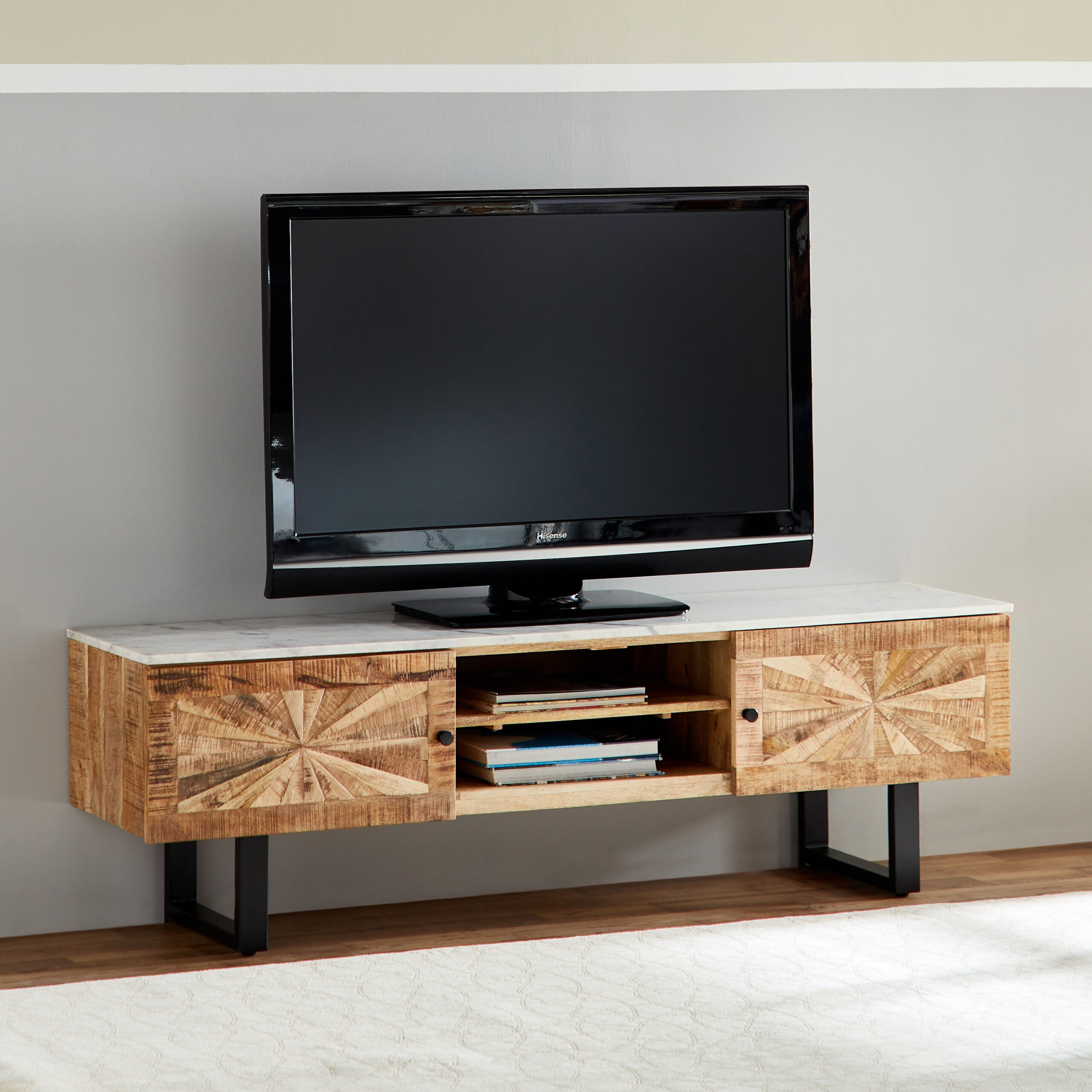 Cavon Florya 1.6 Metre Solid Wood TV Unit with Genuine Marble Top for TV up to 70 inches