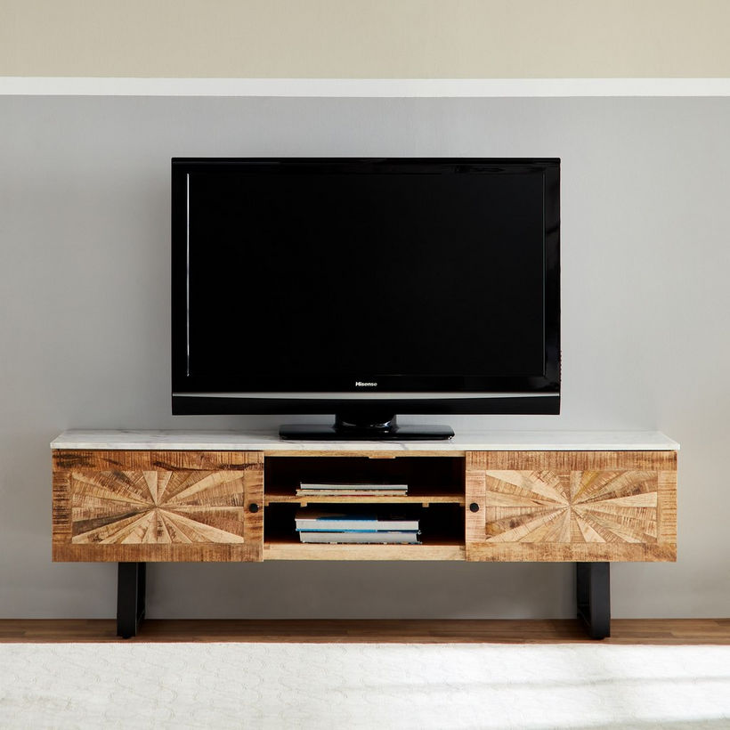 Cavon Florya 1.6 Metre Solid Wood TV Unit with Genuine Marble Top for TV up to 70 inches - Image 3