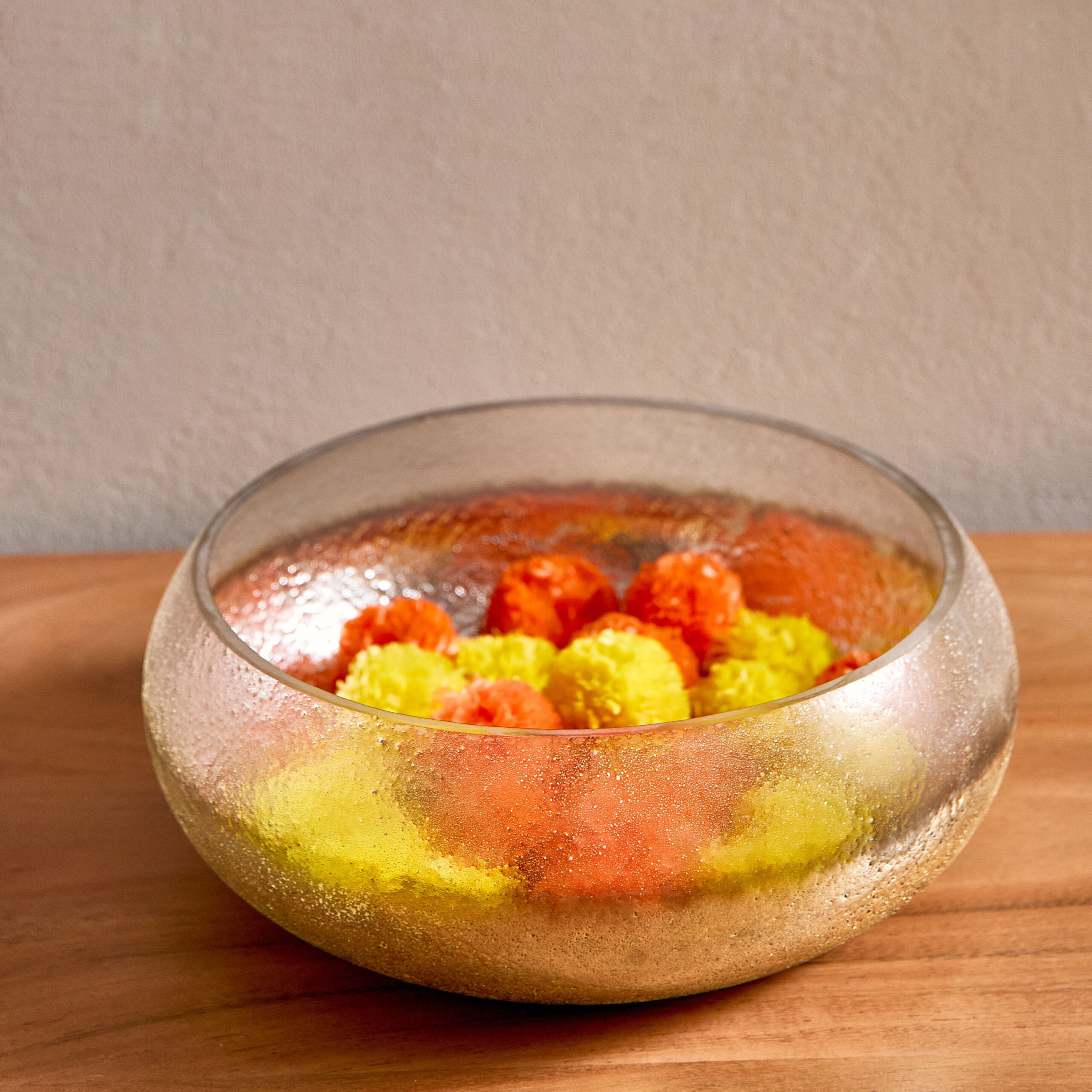 Erton Crink Glass Round Decorative Bowl - 21x21x9 cm