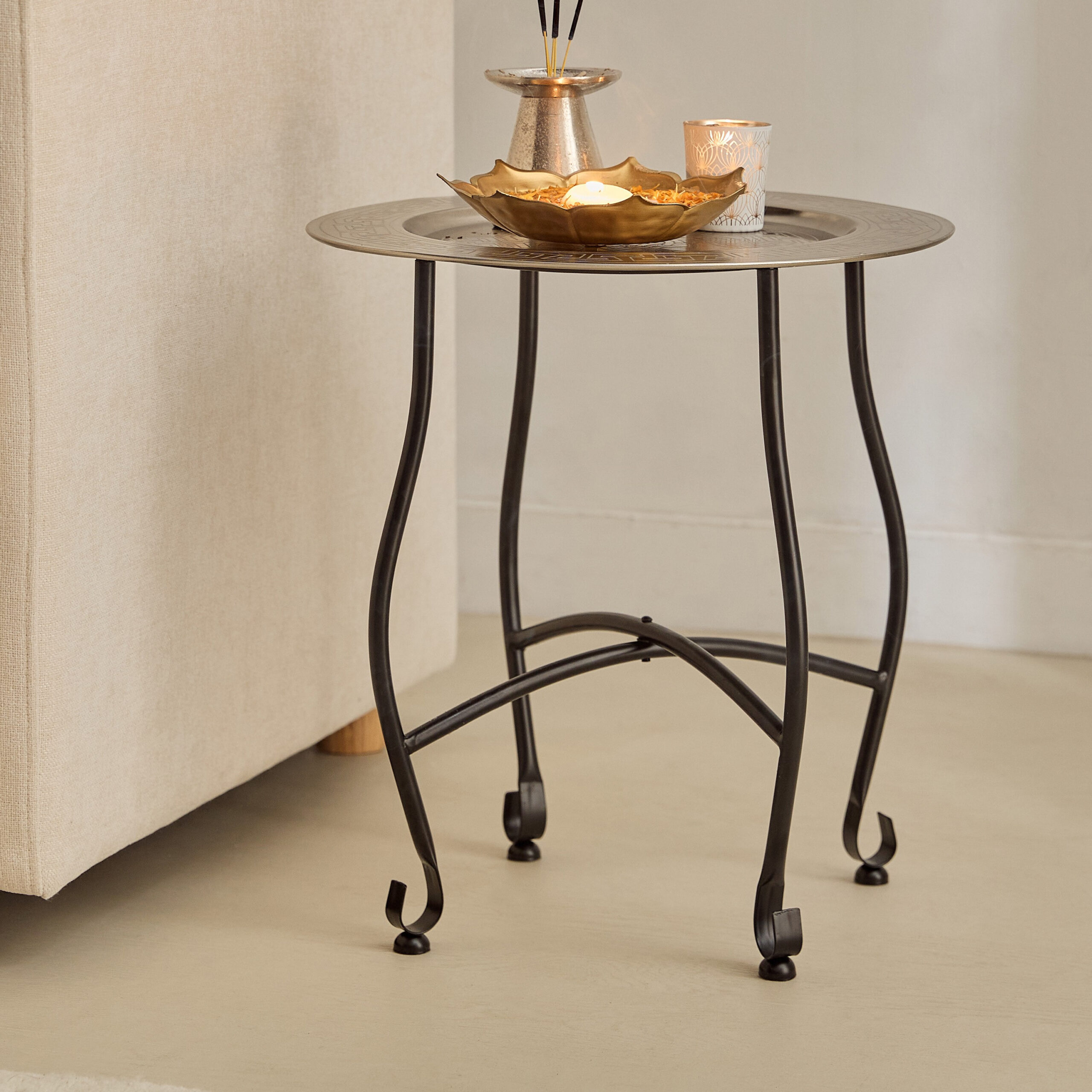 Pema Modern Etching Accent Table - 40x40x50 cm