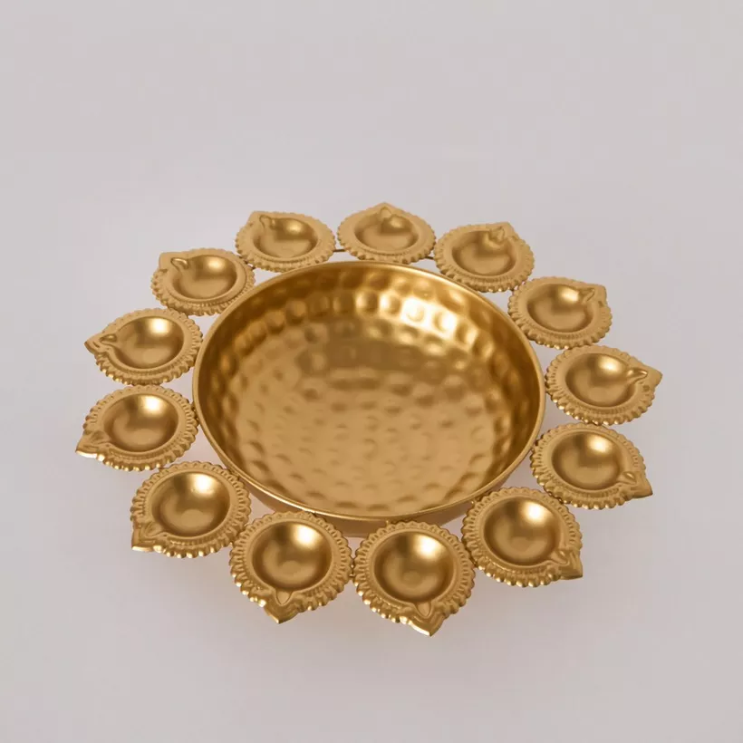 Pema Metal Urli with Diyas - 30x30x5 cm - Image 2