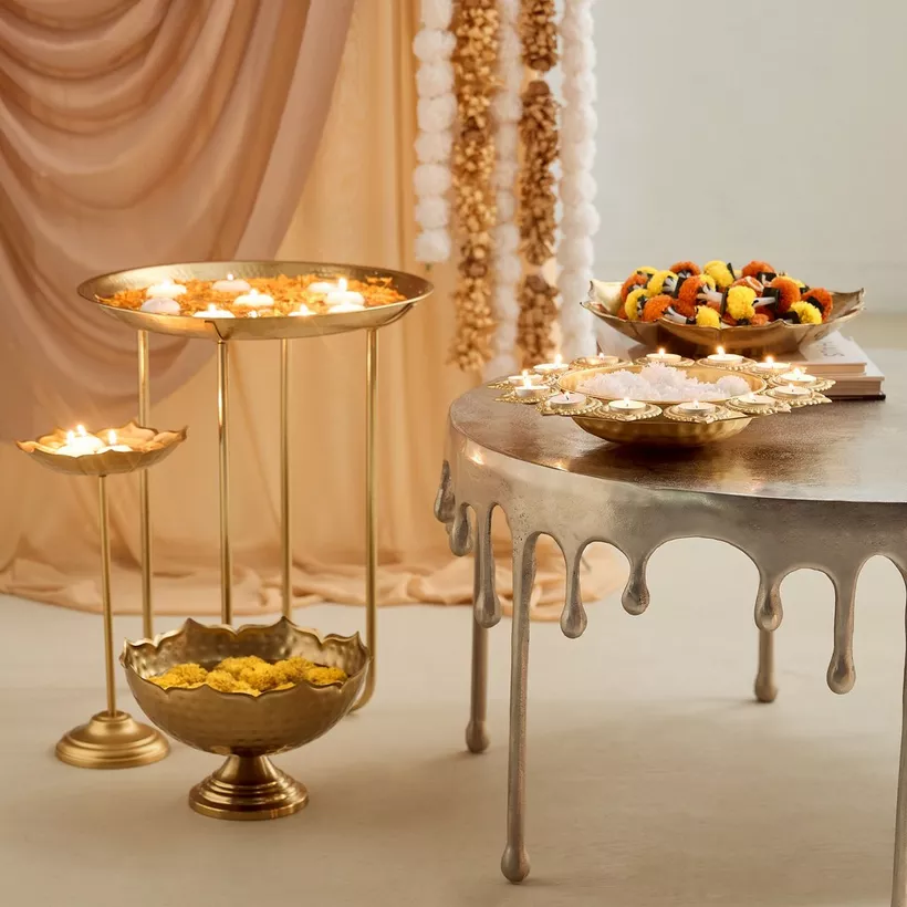 Pema Metal Urli with Diyas - 30x30x5 cm - Image 6