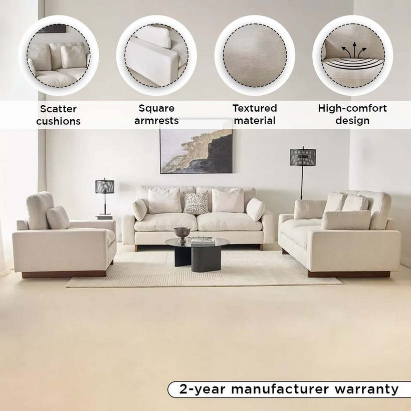 Francisco 3-Seater Fabric Sofa with 2 Waist and 2 Head Cushions - Image 5