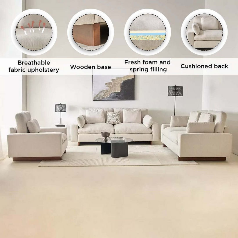 Francisco 3-Seater Fabric Sofa with 2 Waist and 2 Head Cushions - Image 6
