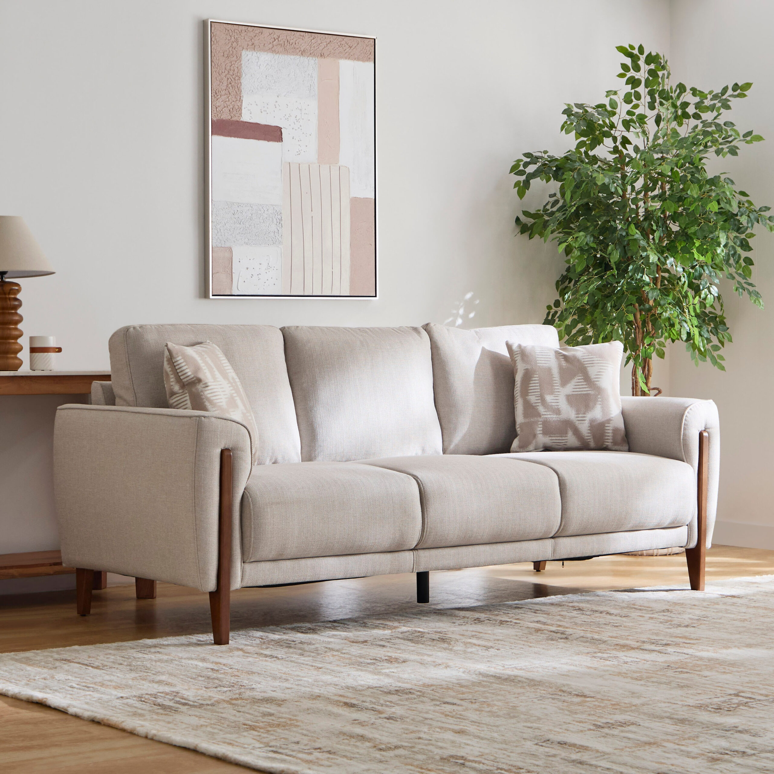 Paso 3-Seater Fabric Sofa with 2 Cushions